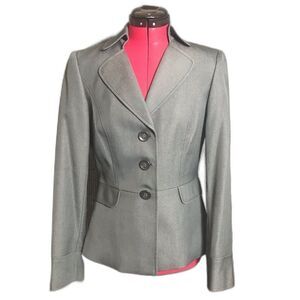 Tahari ASL Blazer Women’s Size 4 Grey Long Sleeve Button Front Faux Pockets